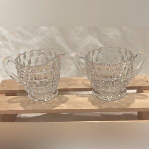 🥳BOGO! VTG Fostoria Glass “American” Geometric Pattern Mini Sugar & Creamer Set.